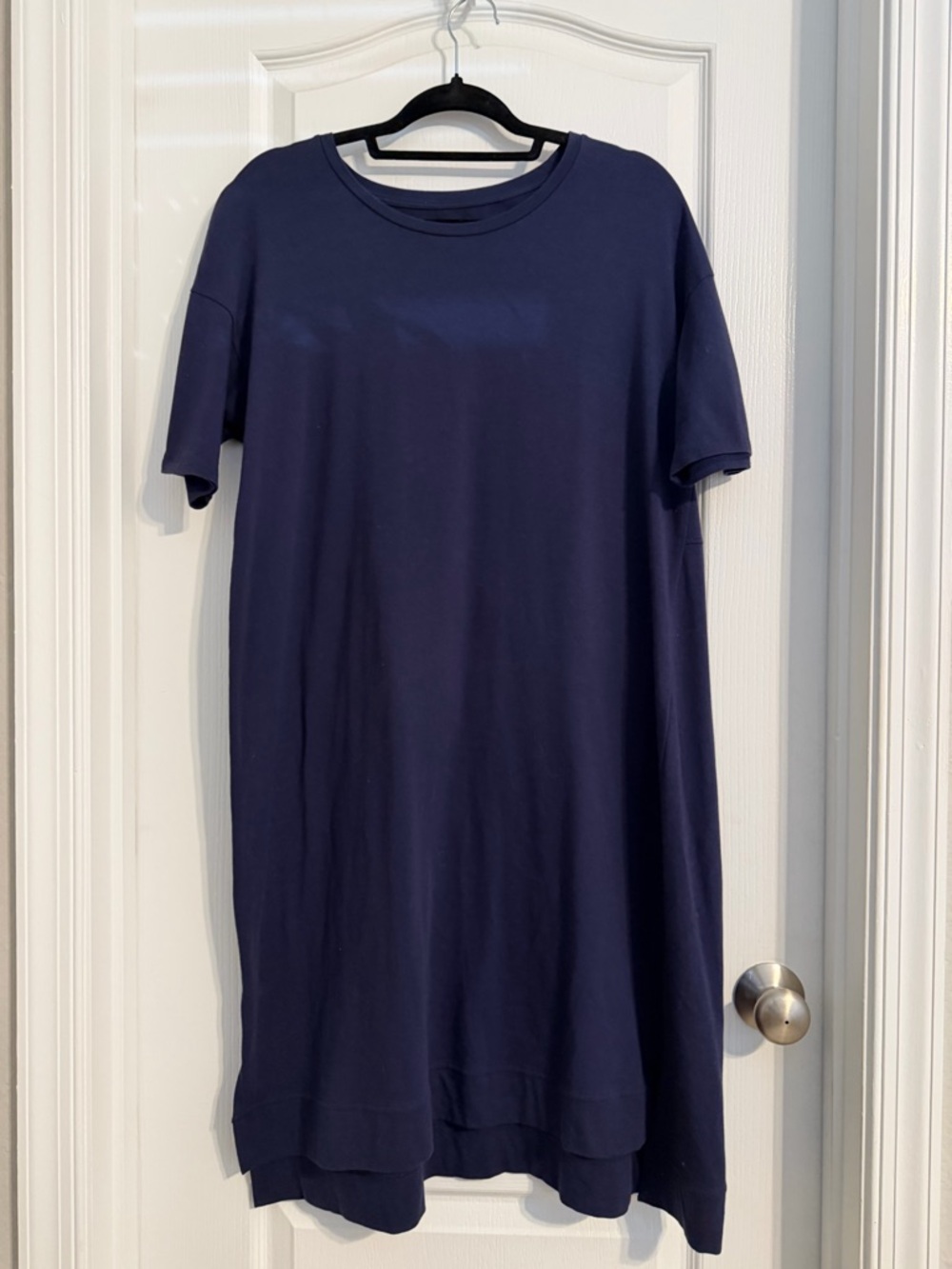 Eileen Fisher Cozy Navy Blue Organic Cotton T-Shirt Midi Dress Sz M